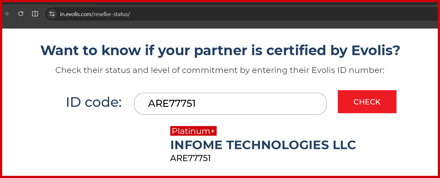 Evolis Authorized Platinum Plus Partnership status of Infome